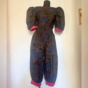 Vintage 80s/90s super rad clam digger jumpsuit amazing puff sleeves Sz Lg